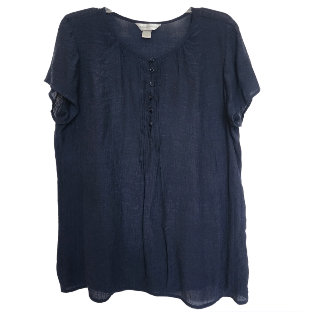 CHRISTOPHER & Banks blue 6 button short sleeve rayon blend top Large
